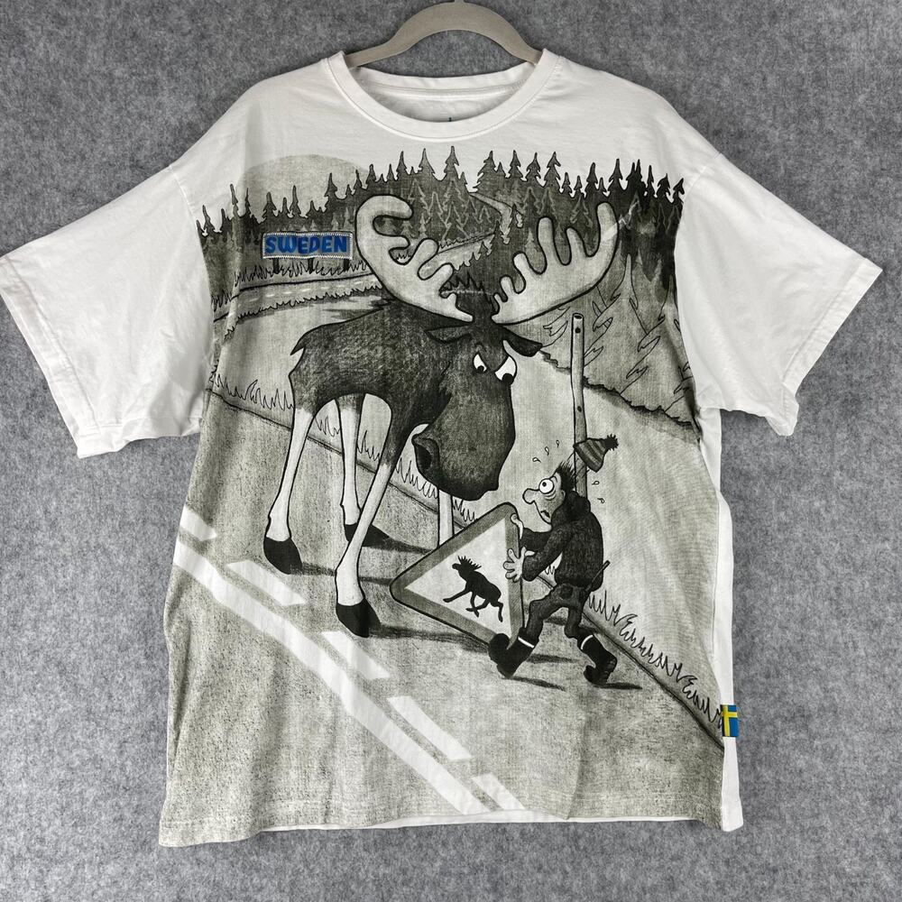 Nordic Sweden Moose Shirt Adult‎ XXL Graphic Print Logo Embroidery Tee T-shirt